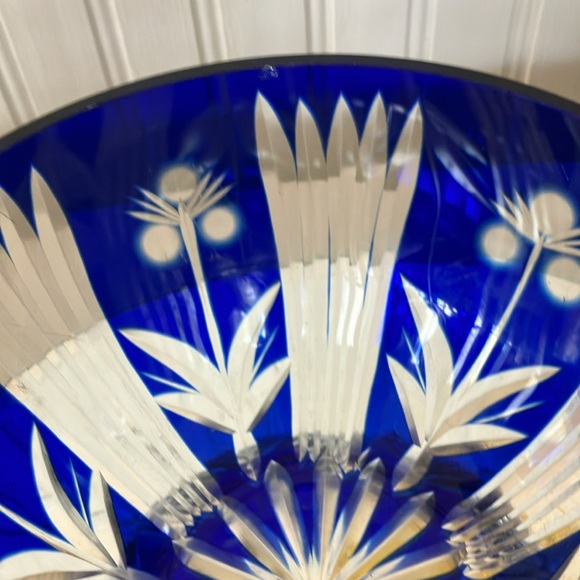Vintage Bohemian Cobalt Blue Crystal Cut To Clear Bowl. Collectible - Picture 6 of 10